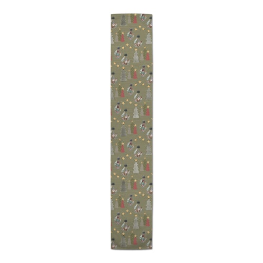 72" Green Tree & Globe Pattern Cotton Twill Runner
